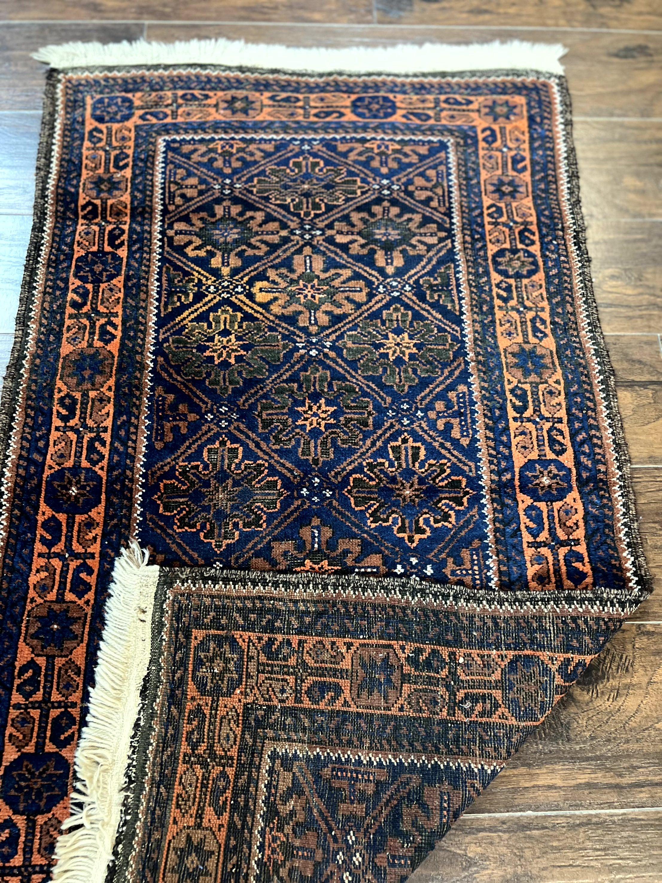 Small Antique Persian Rug 2.7 x 4.7, Handmade Wool Rug, Navy Blue, Balouch Rug, Tribal Rug