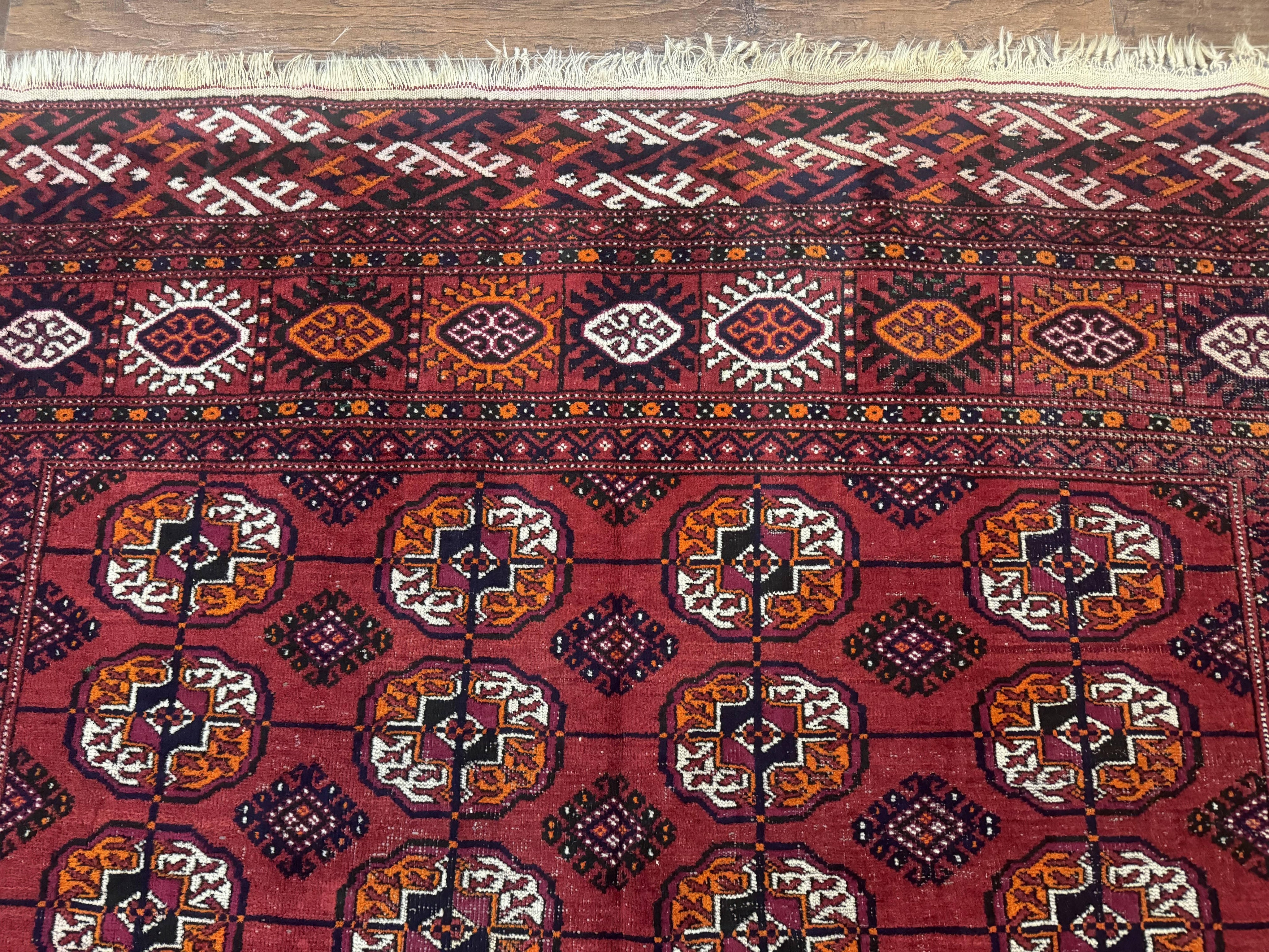 Antique Persian Turkoman Bokhara Rug 7x11, Tribal Rug, Red