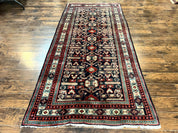 Persian Wide Runner Rug 4.8 x 10, Persian Kalegi Ardabil Rug, Perpedil Caucasian Rug, Antique Handmade Wool Carpet, Navy Blue Red, Tribal Rug