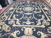 Black and Tan Aubusson Rug, 10 x 14 Aubusson Carpet, New Aubusson Rug, Elegant, Wool, Handmade Area Rug, Flatweave Rug, Large Aubusson Rug