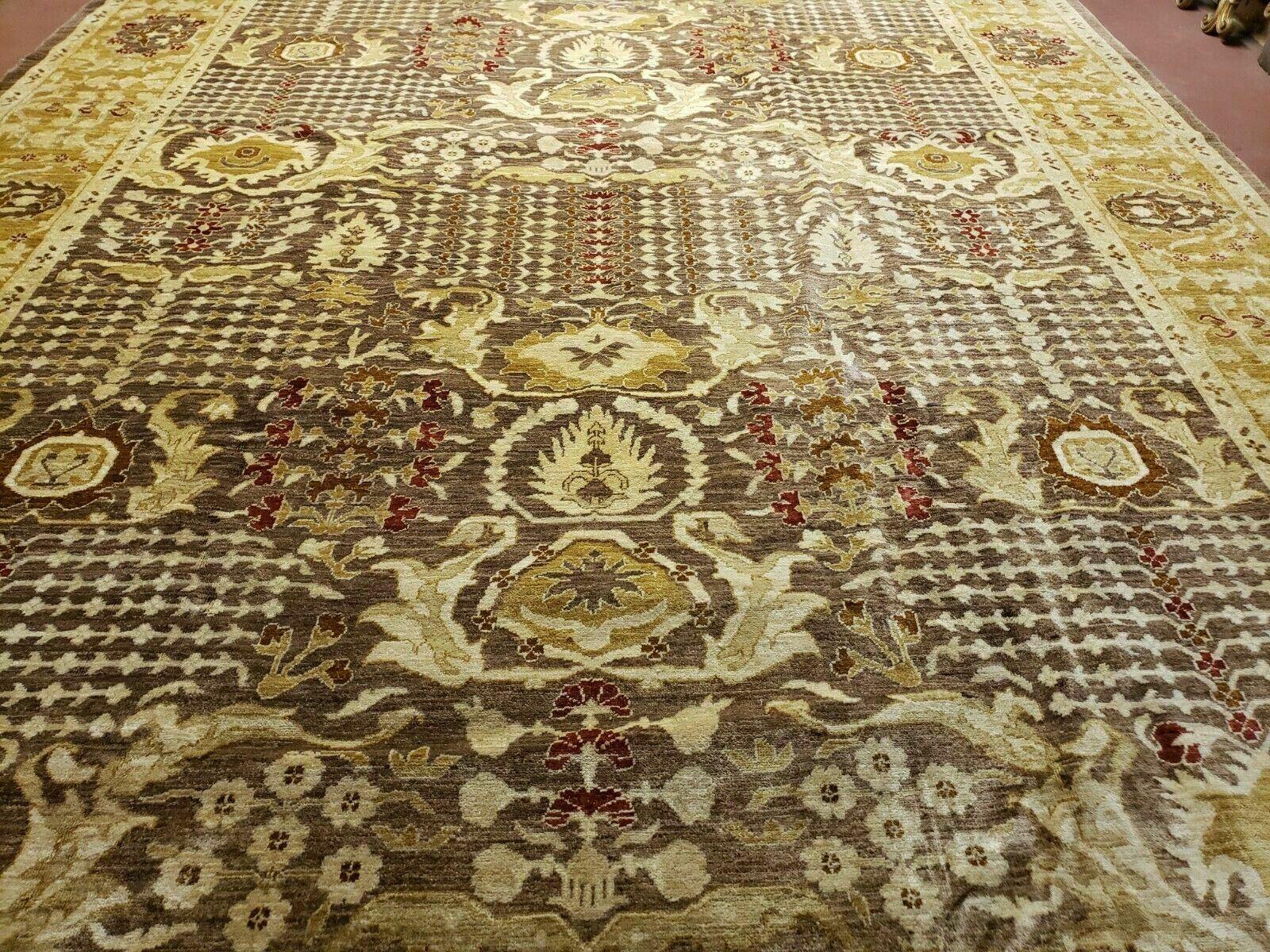 10' X 14' Handmade Pak Peshavar Chobi Agra Wool Carpet Coffee Brown Gold