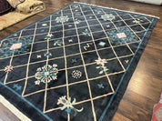 Tibetan Rug 9x12, Hand Knotted Tibet Nepali Contemporary Carpet 9 x 12 ft, Black and Tan, Handmade Area Rug Room Sized, Nepalese Rug