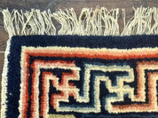 Small Antique Chinese Rug 2x2, Red Blue Square Rug Mat, Handmade, Tibetan Rug