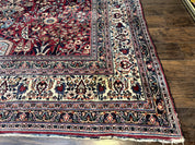 Antique Persian Mashad Rug 10x12, Red and Ivory, Signed by Master Weaver