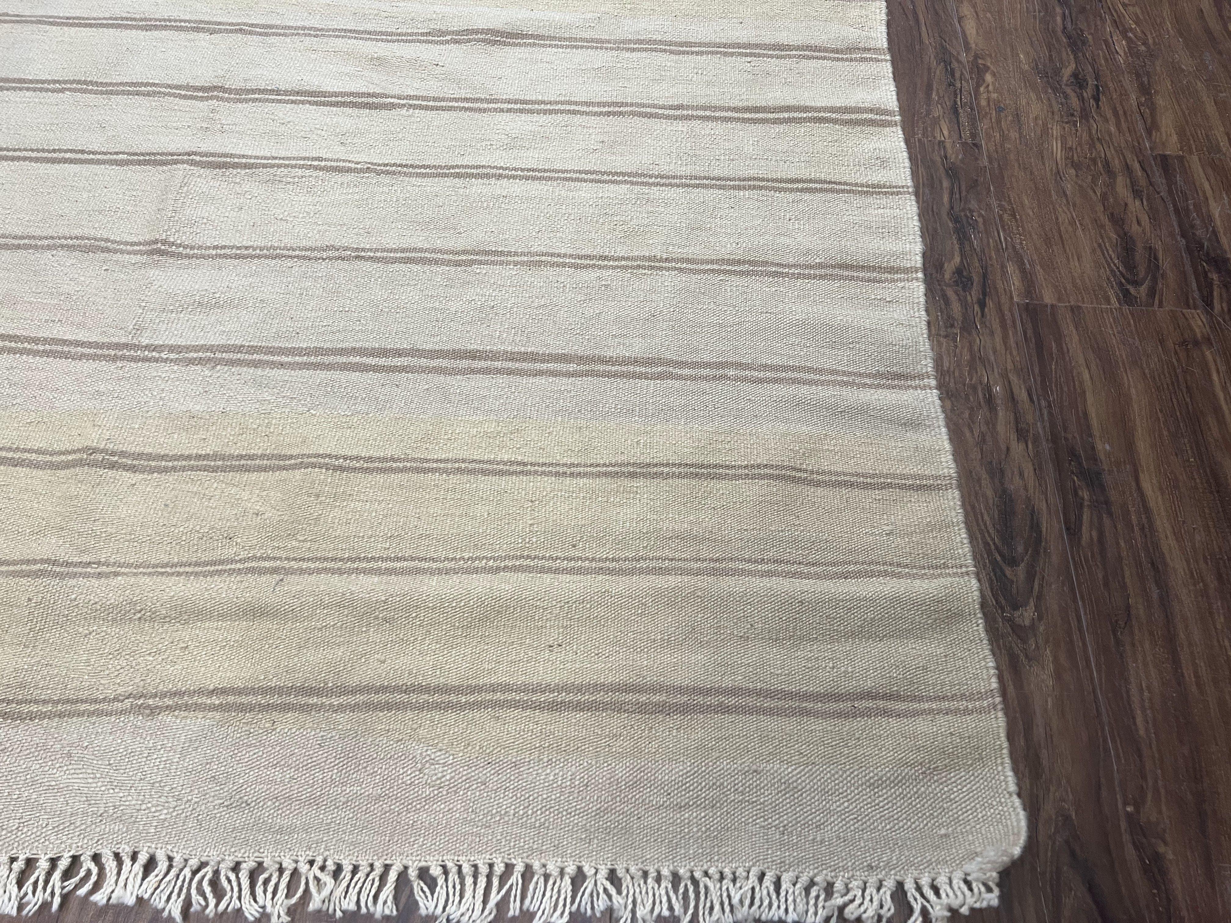 New Turkish Kilim Rug 5x8 Flatweave Carpet, Bohemian Rug, Contemporary Rug, Hand Woven, Wool Area Rug, Gray and Taupe, Striped Pattern