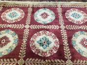Nepalese Aubusson Panel Rug 6x9, Red & Ivory Soft Plush Tibetan Pile Rug, Wool Hand-Knotted Carpet, 6 x 9 Elegant Area Rug, Office Room Rug
