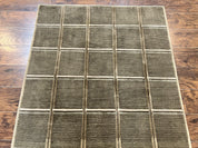 Tibetan Rug 4x6, Green Wool Handmade Area Rug 4 x 6, Panel Design, Modern Contemporary