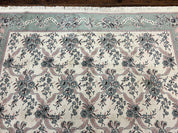 Belgium Power Loomed Rug 8x11, Ivory and Green, Wool Carpet, Floral