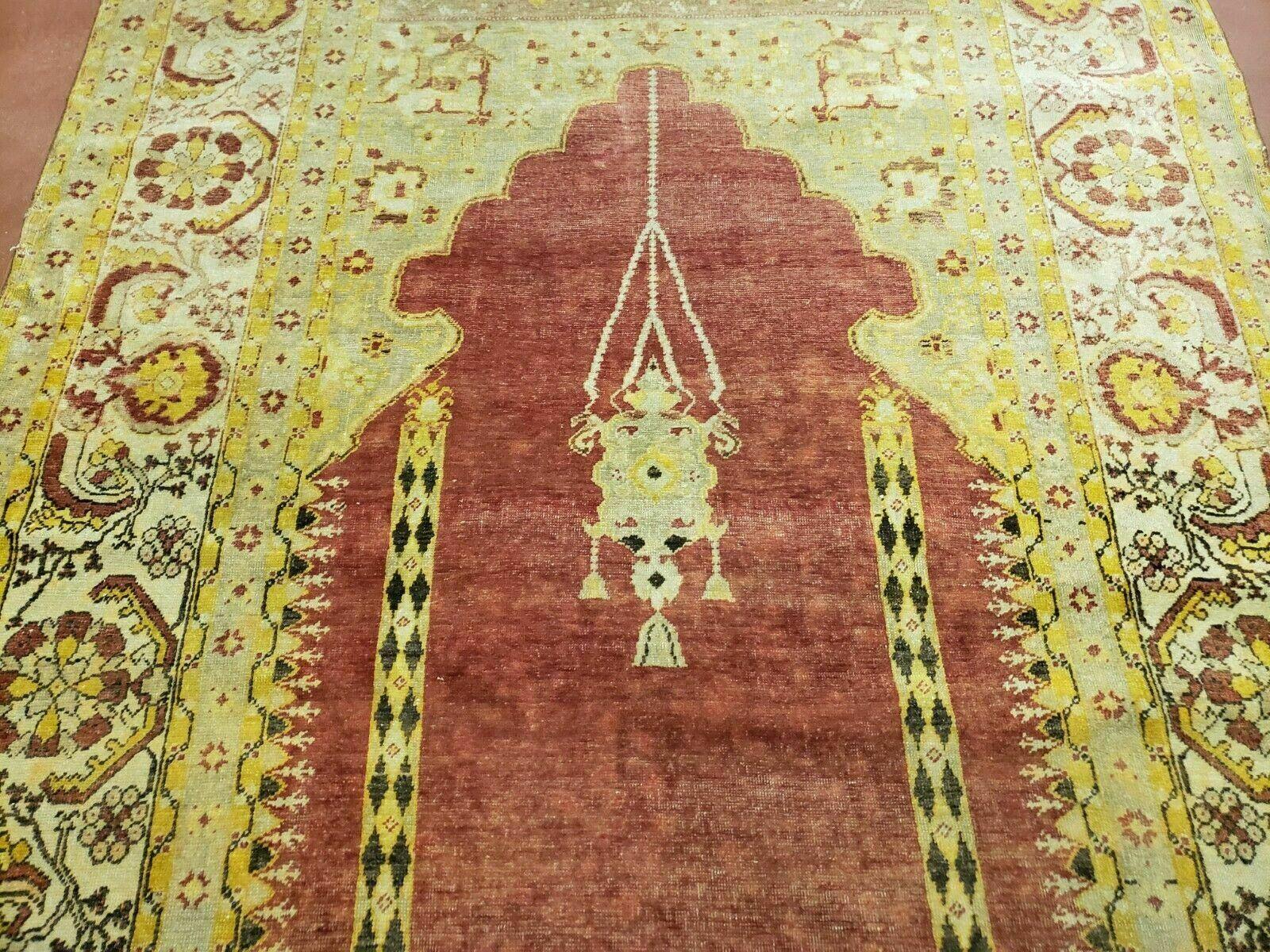 4' 5" X 7' Antique HandmadeTurkish Prayer Melas Oushak Wool Rug Mehrab Nice