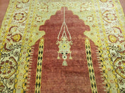 4' 5" X 7' Antique HandmadeTurkish Prayer Melas Oushak Wool Rug Mehrab Nice