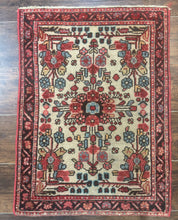 Small Antique Persian Rug 2x3, Beige and Red, Floral, Wool, Hamadan Rug
