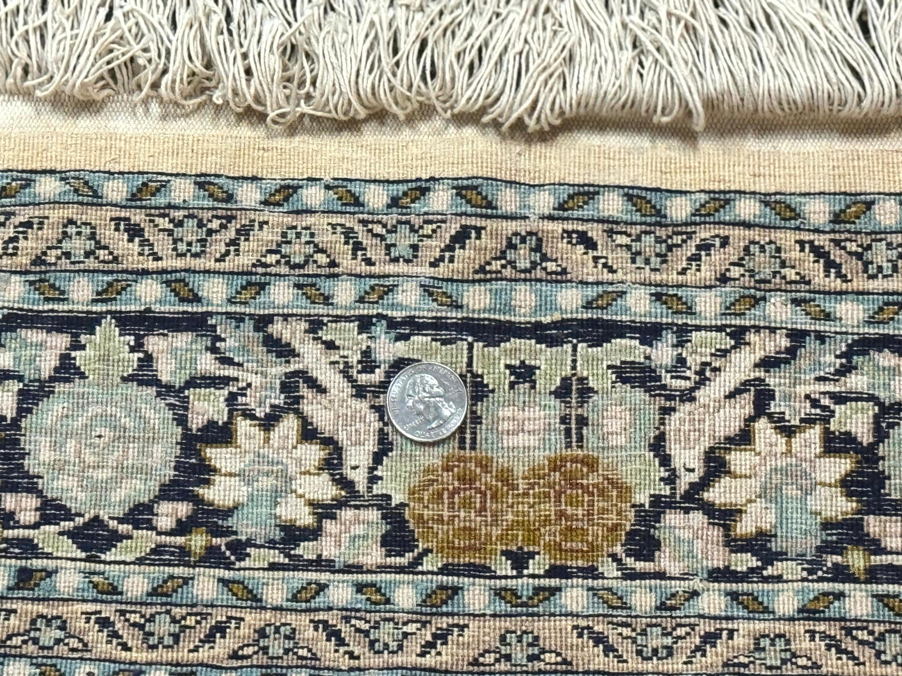 Silk Indian Kashmiri Rug 3x4, Very Fine 400 KPSI, Silk Prayer Rug, Handmade