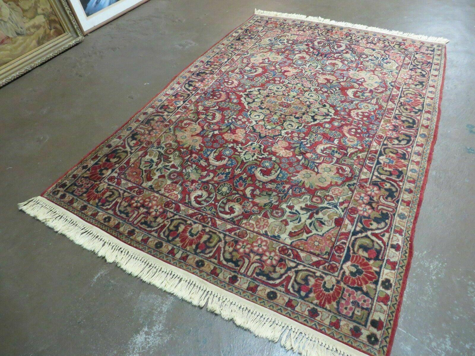 Persian Sarouk Rug 4.6 x 5, Red, Semi Antique, Floral