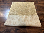 Modern Tibetan Rug 3.7 x 5.5, Carved Floral Design, Wool and Silk Highlights