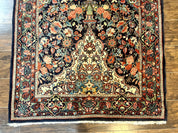Persian Saoruk Rug 4x5, Navy Blue and Red, Floral, Antique Persian Wool Carpet, Handmade