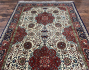 Wonderful Sino Persian Rug 6x10 with Animal Pictorial Motifs, Cream Dark Red Navy Blue, Birds Gazelles, Two Medallions, Top Quality Handmade