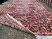 Large Antique Persian Sarouk Rug 11x18, Red, Floral Allover, Palace Size Wool Handmade Carpet
