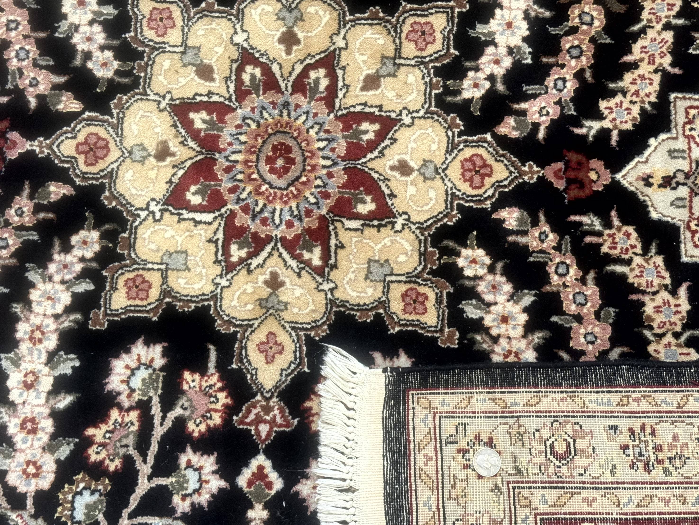 Sino Persian Rug 9x12, Black & Maroon, Wool and Silk, Allover Pattern