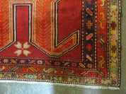 4' 10" X 11' Antique Handmade Turkish Kazak Wool Rug SHIELD Hand Knotted Red