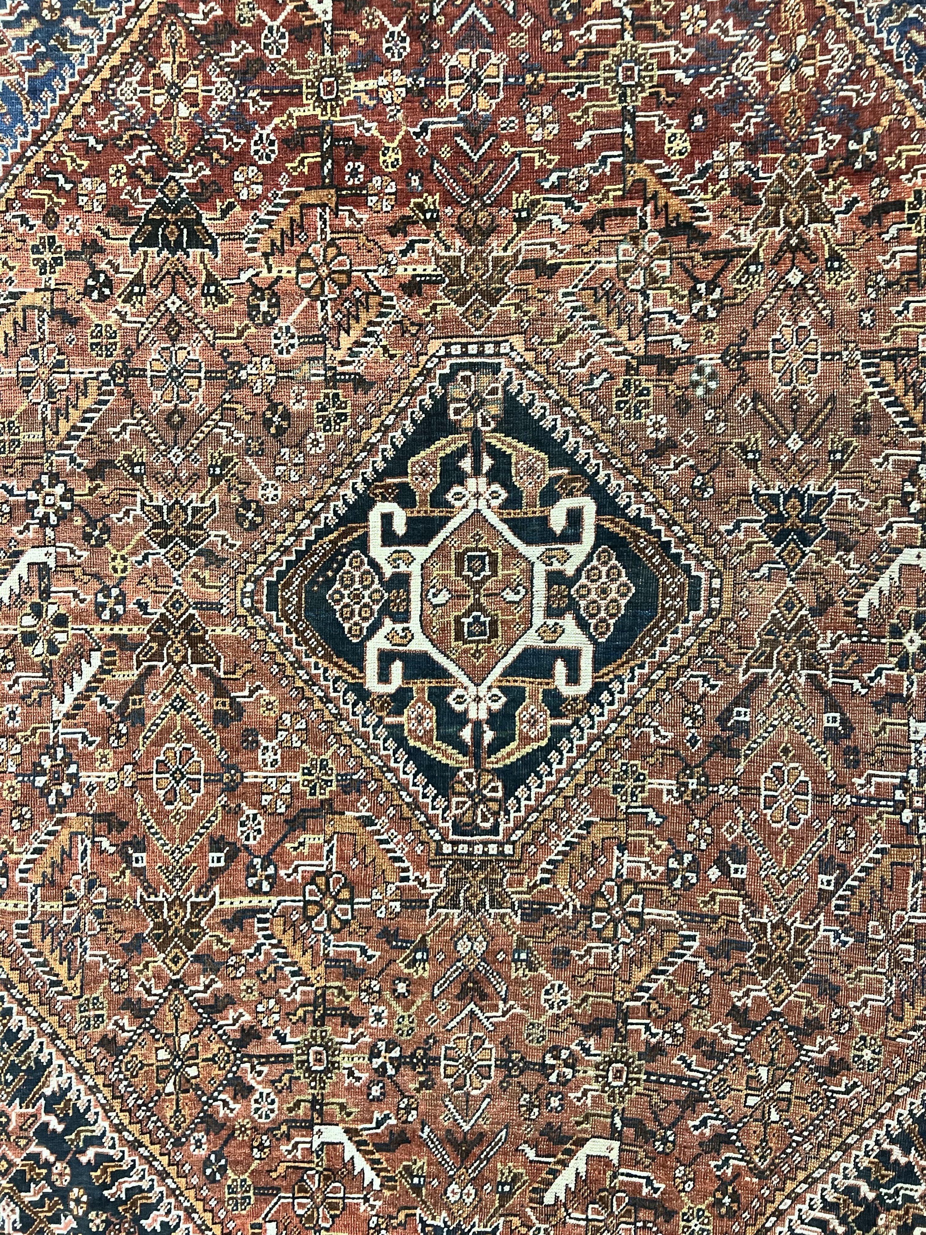 Antique Persian Shiraz Tribal Rug 6x8, Geometric Rug, Wool Handmade Hand Knotted Carpet, Red Blue