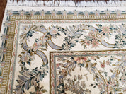 Pak Persian Floral Rug 11 x 12.6, Ivory, Very Fine, Hand Knotted