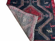 3 X 7 Handmade Wool Tribal Runner Rug Geometric Red Blue Boho Organic Dyes