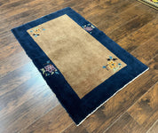 Chinese Rug 3x5, Antique Peking Art Deco Carpet, Simple Design