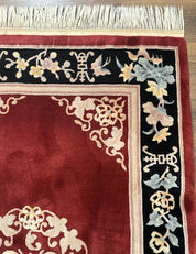 Chinese Wool Rug 4x6, Maroon and Black, Butterflies, Chinese Oriental Carpet, 90 Line Rug