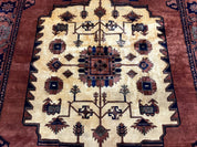 Afghan Heriz Rug 9x12, Tribal Geometric Serapi Carpet, Rust Cream and Navy, Wool on Wool