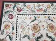 New Needlepoint Rug 9x12, Hand Woven Wool Area Rug, Flatweave Carpet, Handmade Chinese Needlepoint, Floral European Design, Ivory Background