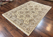 Indo Mahal Rug 6x9, Indian Carpet 6 x 9 ft, Light Green and Ivory, Floral Allover, Wool Oriental Carpet, Traditional Rug, Handmade