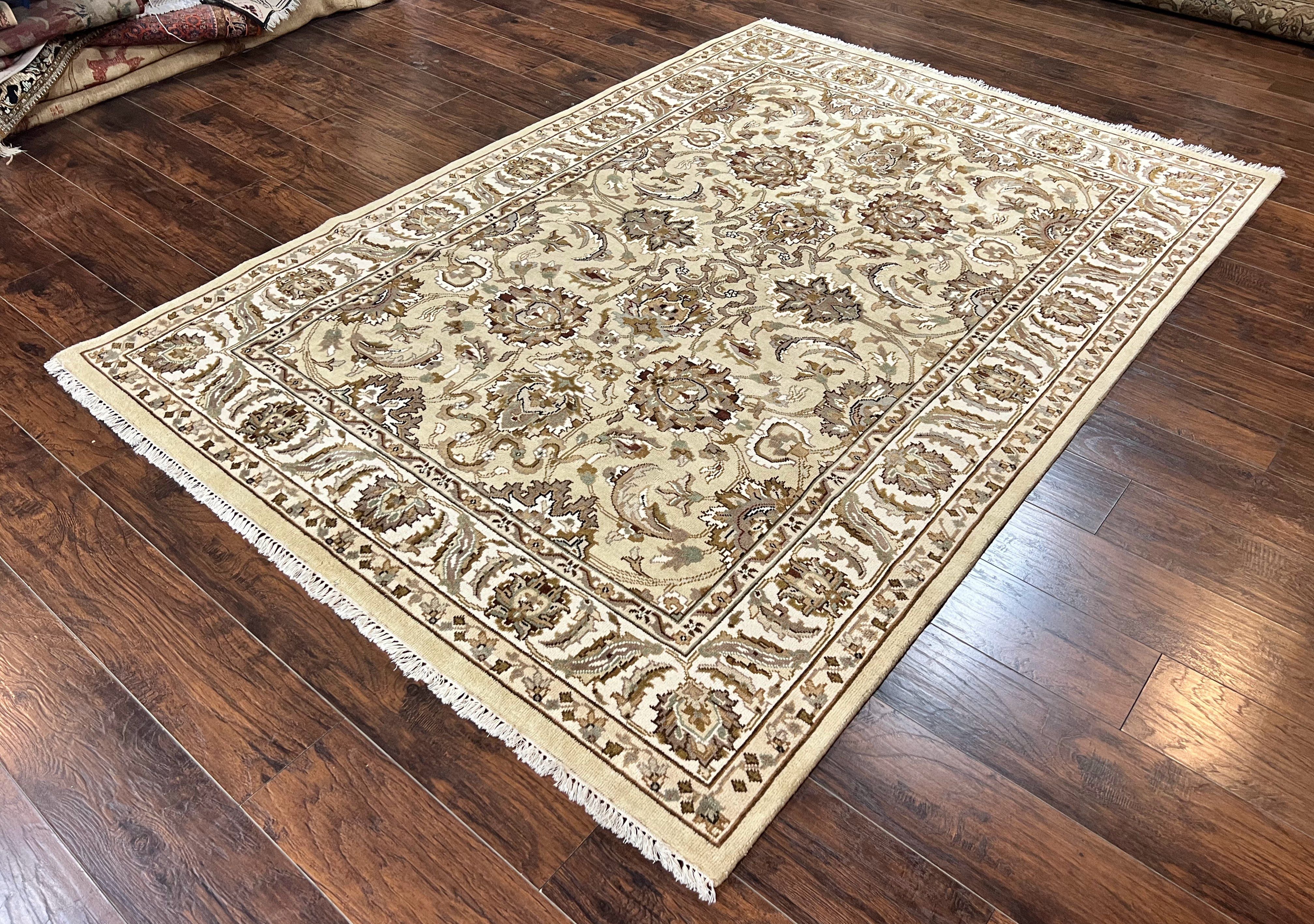 Indo Mahal Rug 6x9, Indian Carpet 6 x 9 ft, Light Green and Ivory, Floral Allover, Wool Oriental Carpet, Traditional Rug, Handmade