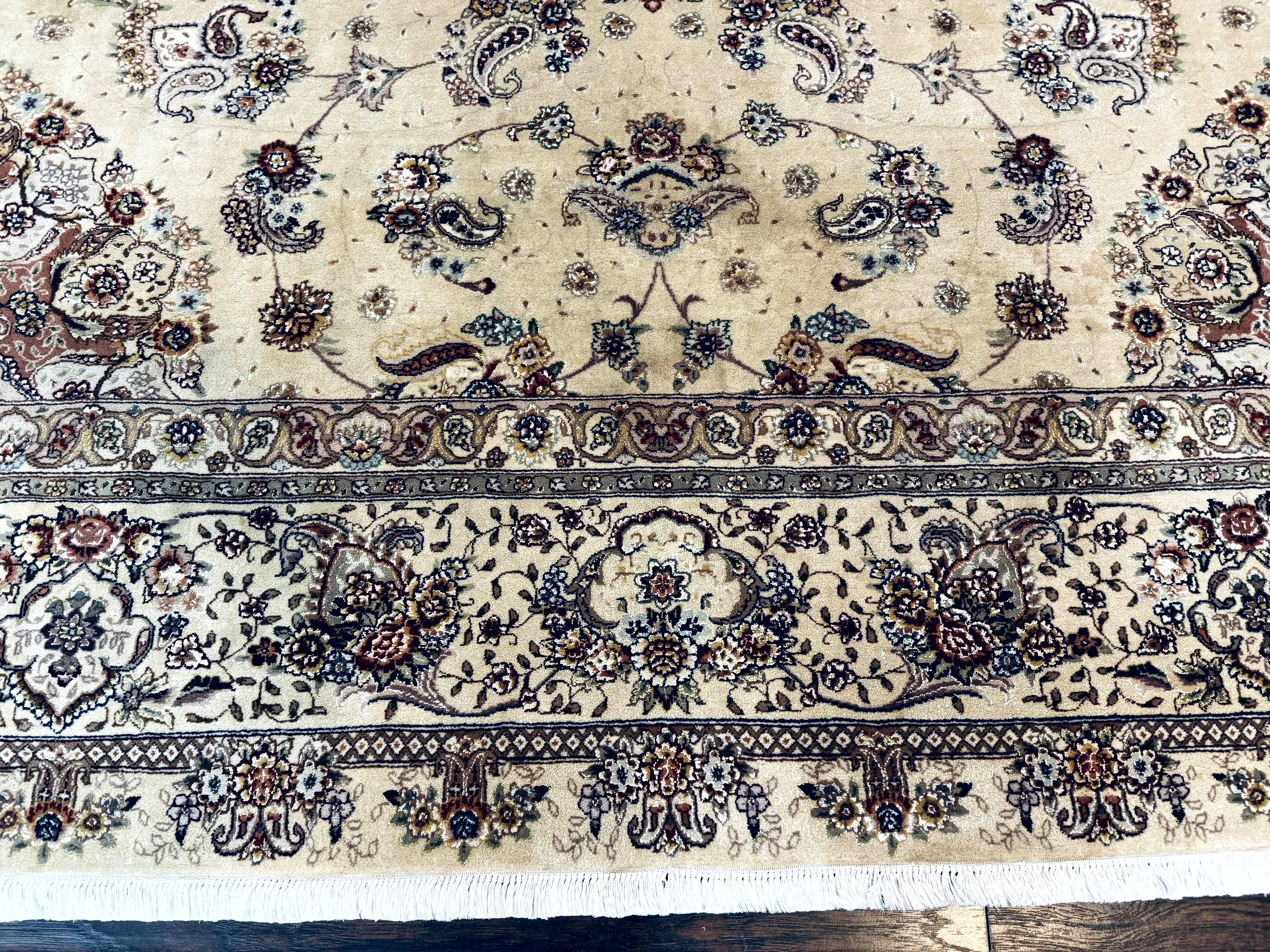 Sino Persian Rug 8x10, Wool and Silk Highlights, 290 KPSI, Floral Medallion