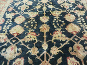 8' X 9' Handmade Pakistan Wool Cotton Rug Peshawar Black Floral Nice # 200C