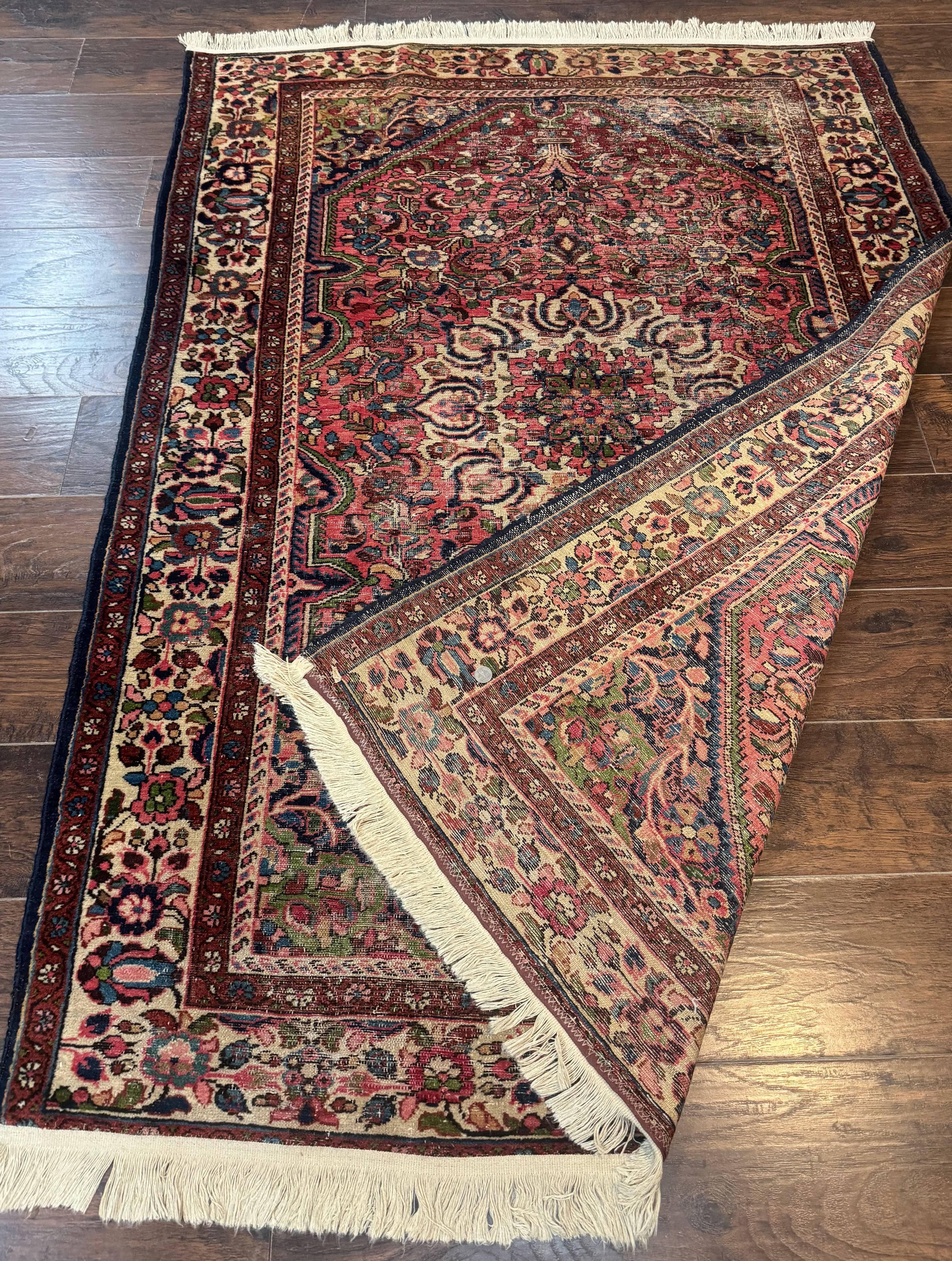 Antique Persian Malayer Rug 4'7" x 6'6" – 1920s Tribal Red Wool Carpet