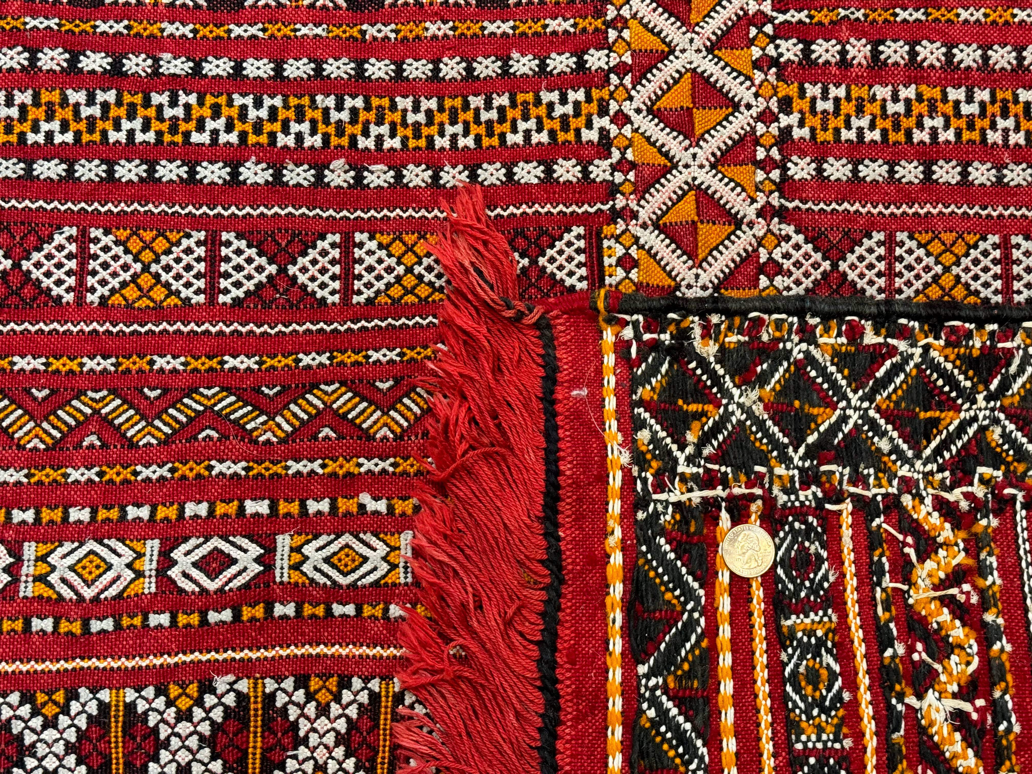 Moroccan Kilim Rug 4x8, Flatweave, Bohemian, Red Ivory Orange