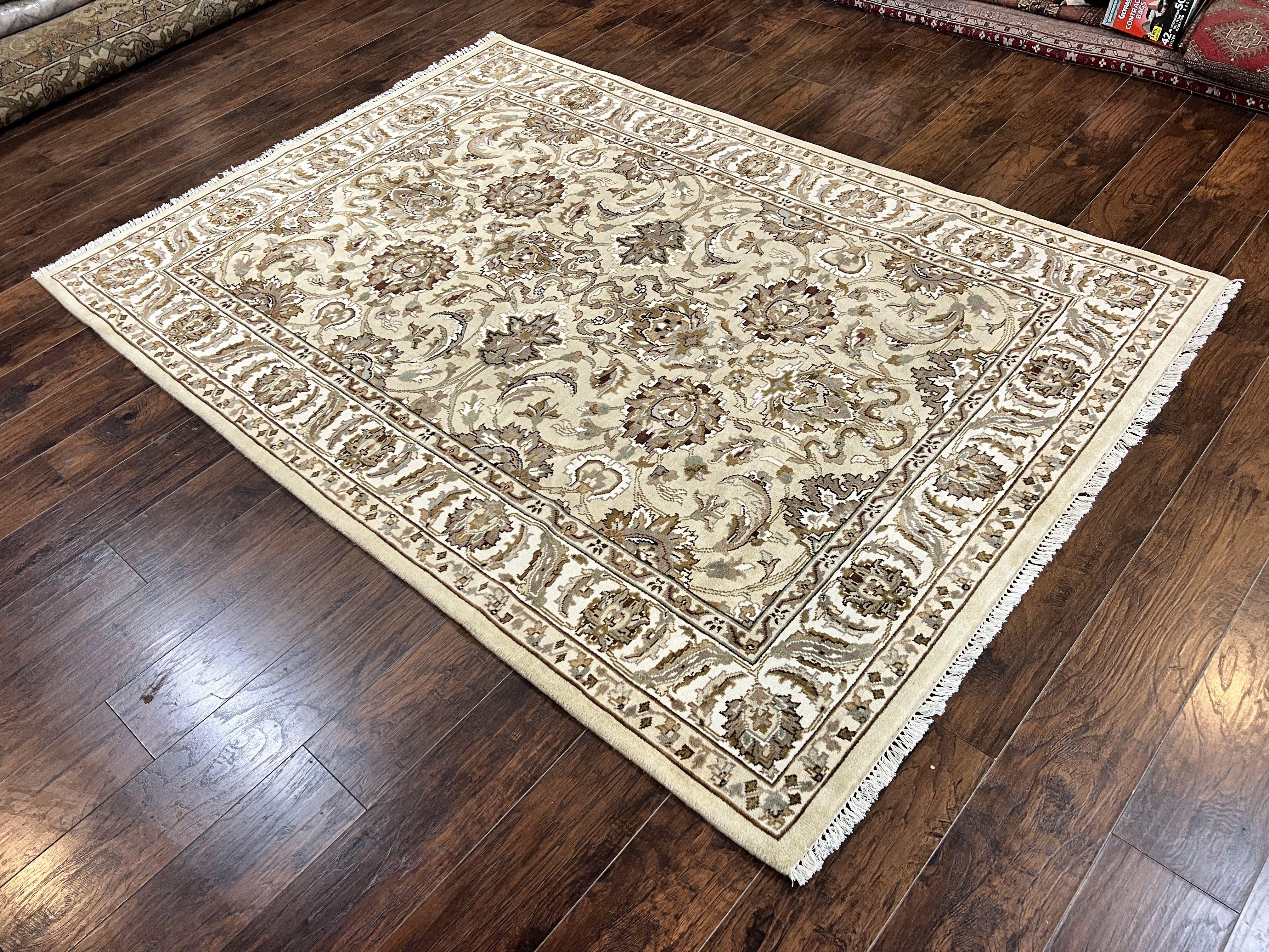 Indo Mahal Rug 6x9, Indian Carpet 6 x 9 ft, Light Green and Ivory, Floral Allover, Wool Oriental Carpet, Traditional Rug, Handmade