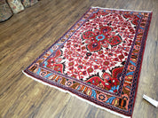3' 2' X 5' 1" Handmade Floral Wool Rug Red Beige /Ivory