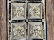 Needlepoint Runner Rug 3x8 Panel Design Rug, Flatweave Runner Rug, English Design, Floral, Short Runner Rug, Black and Beige Wool Hand-Woven