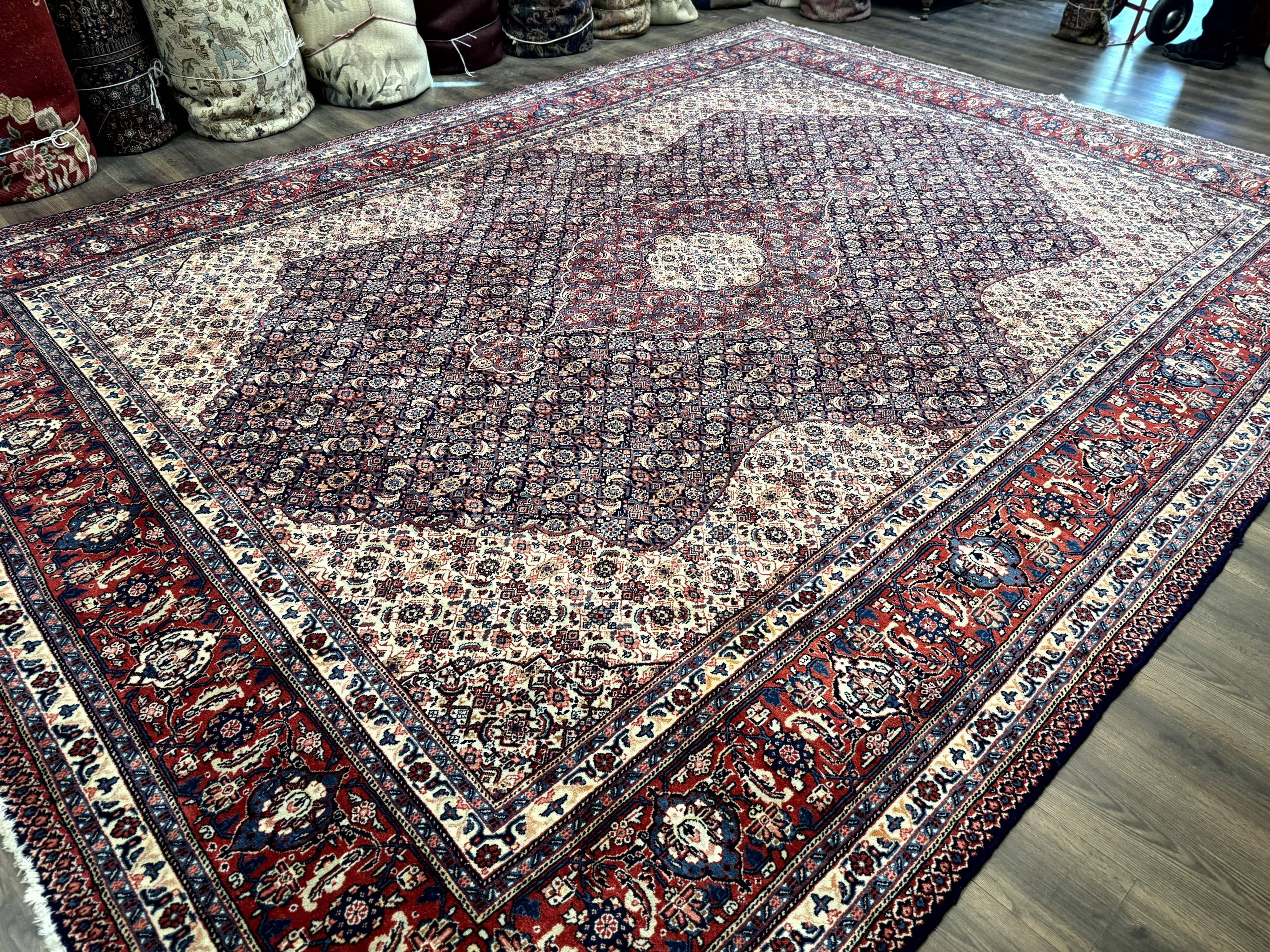 Persian Tabriz Rug 11x14 Navy Blue Herati Wool Carpet