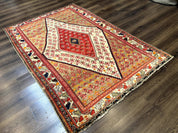 Antique Persian Malayer Rug 4x7, Tribal Senneh Carpet, Geometric, Diamond Design