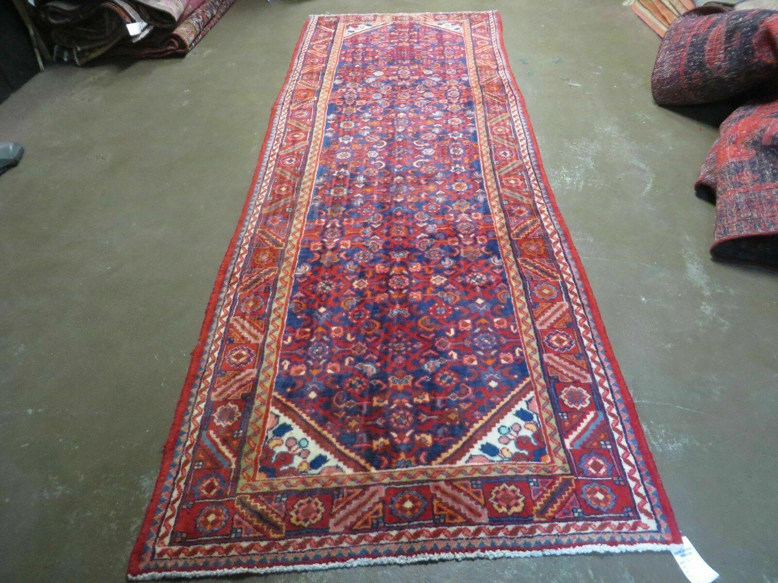 3' 6" X 10' 4" Antique Handmade India Floral Oriental Wool Runner Rug # 128