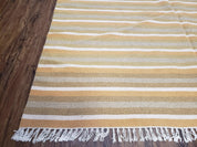 New Indian Kilim Area Rug, 6x8 - 7x8 South American Style Blanket, Striped Indian Wool Hand-Woven Flat Weave 6x9 Bedroom Rug, Ivory Ochre