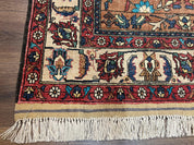 Unique Afghan Silk Rug 4x6, Hunting Pattern Animal Motifs, Light Brown and Cream, Persian Handwritten Poetry, Fine 1940s Oriental Carpet Wow