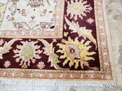 Beige and Maroon Peshawar Rug 10x15, Large Oushak Carpet, Pakistani Rug, Handmade Area Rug, Hand Knotted Rug, Living Room Rug, Nice Wool Rug