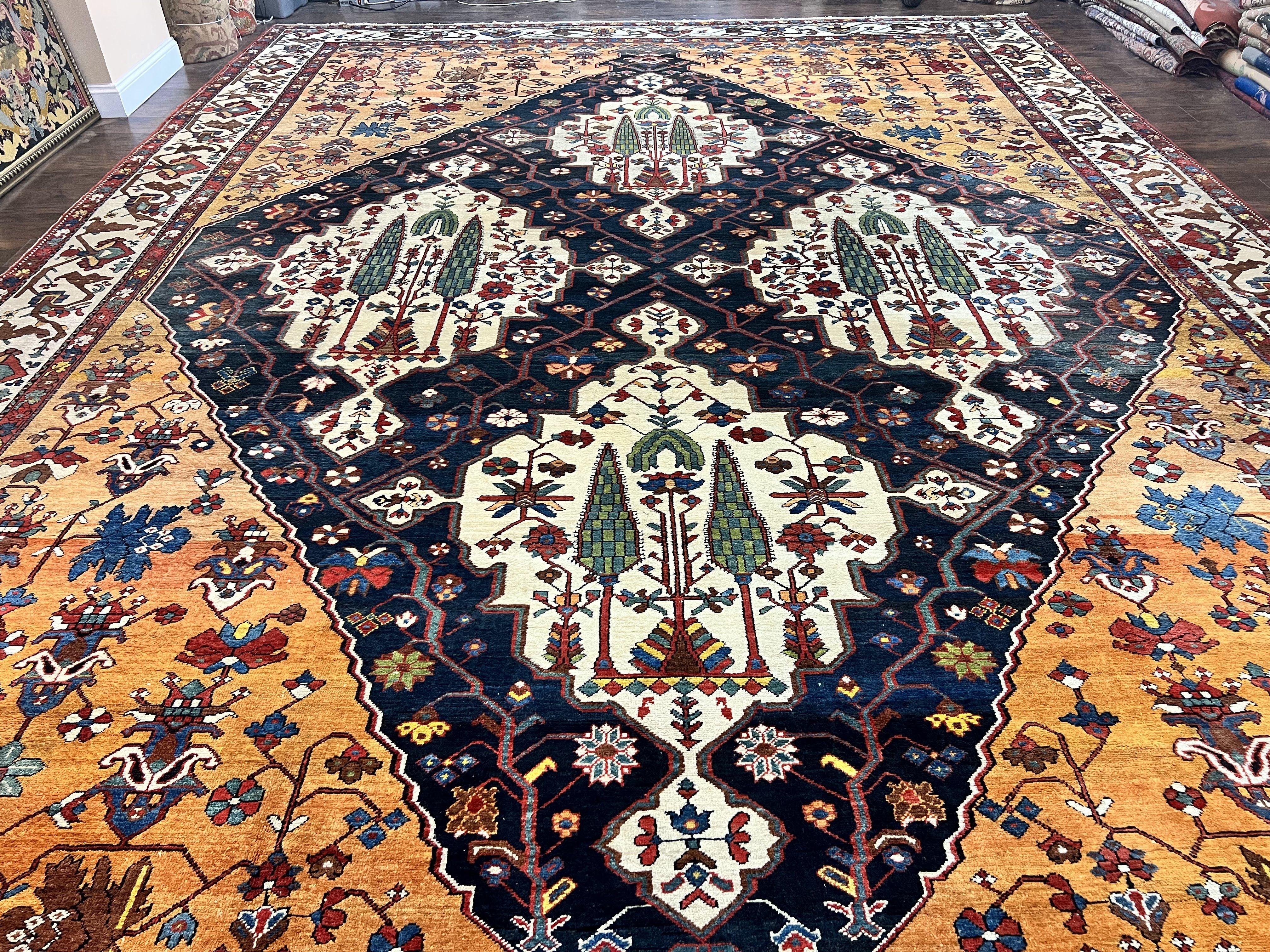 Antique Persian Bakhtiari Rug 14x19 – Rare Palace Size Carpet