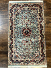 Indo Persian Kerman Rug 3x5, Light Blue, Floral Medallion