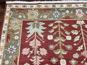 Indian Rug 10x14, Wool Hand Knotted Flatweave Carpet, Tree of Life, Red and Green