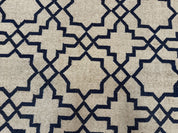 Indian Kilim Rug 8x10, Oat and Navy Blue, Dhurrie Carpet, Handmade, Wool