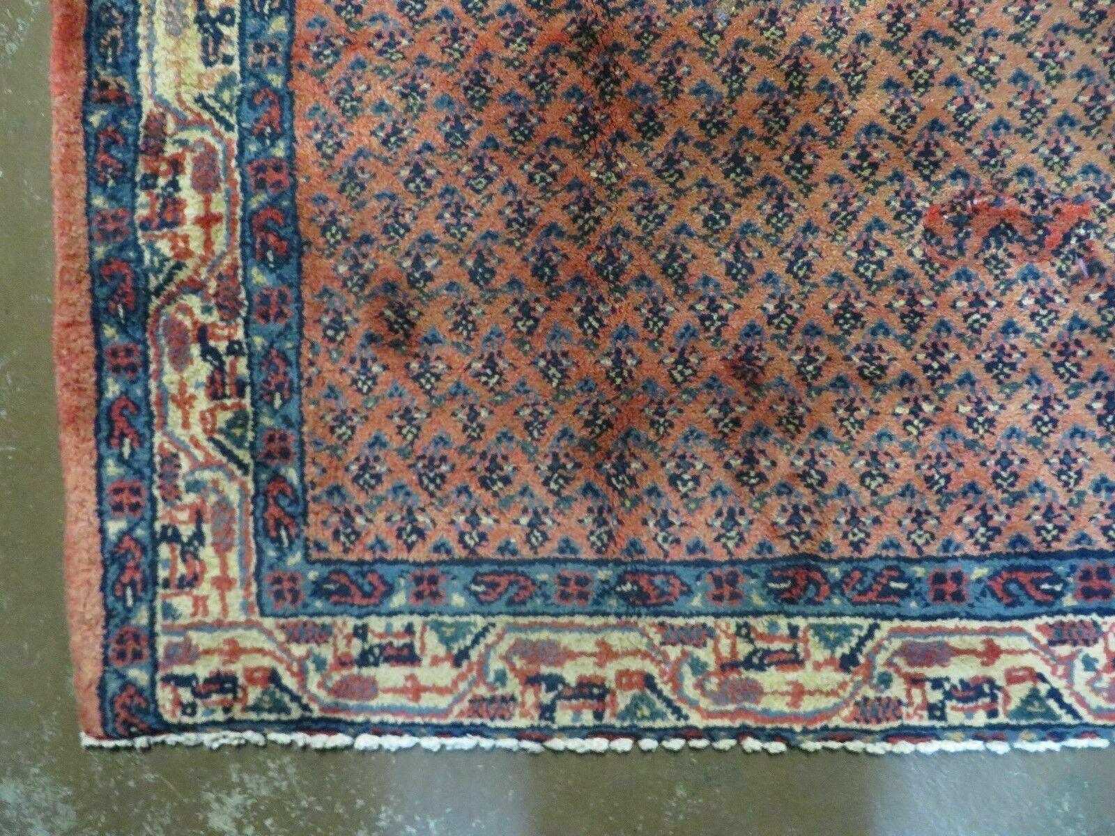 Antique Persian Seraband Runner 3.7 x 11 - Red, Wool, Mir Pattern